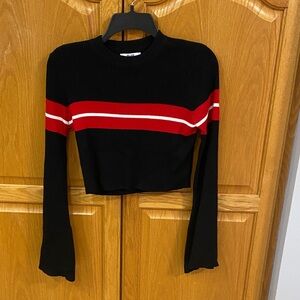 Renvy Brand Black and Red Striped Cropped Sweater Top. Size Medium.
